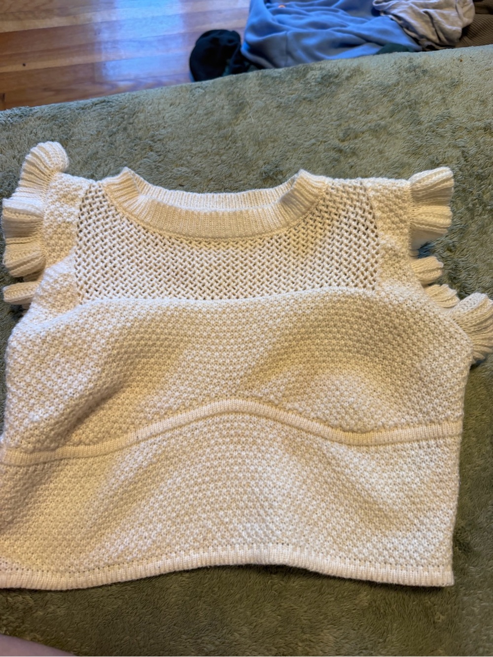 SHEIN Cream Knit Ruffle Sleeve Tank Top